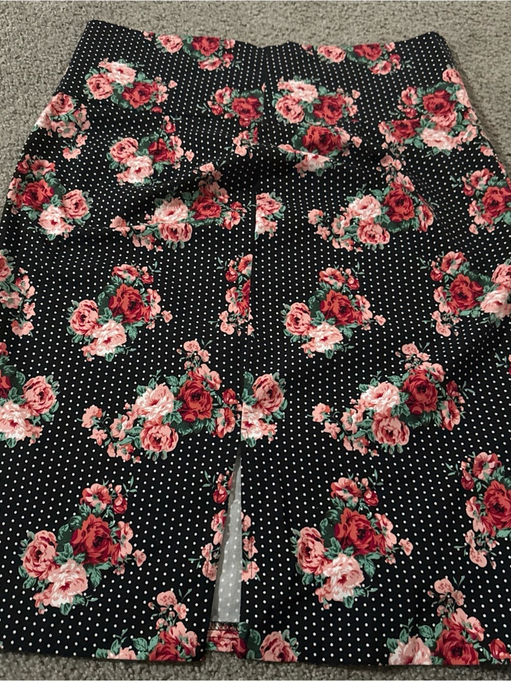Floral Pencil Skirt in Black with Pink & Red Roses